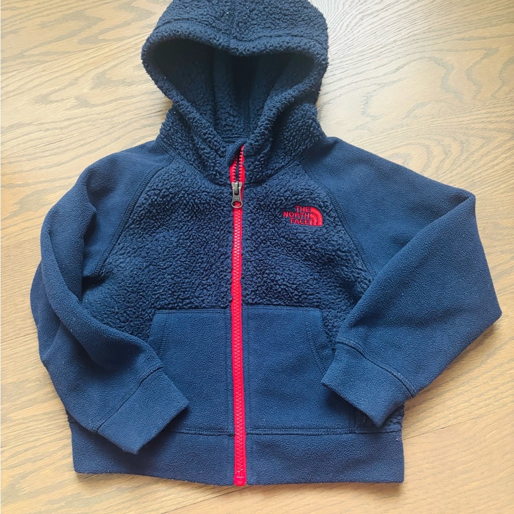 The North Face Kids Blue Fleece Hoodie with Red Zipper